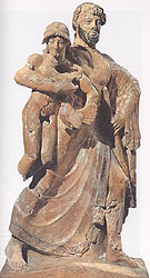 Clay group of Zeus carrying off the child Ganymede. From Olympia. <I>c.</I>470 BC. Olympia Museum. Photo: Max Hirmer.