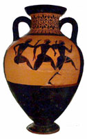 Panathenaic amphora, c. 550-500 BC showing athletes running.  Ashmolean Museum 1965.117. Photo. Ian Hiley, Beazley Archive