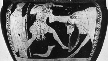 Detail from Athenian red-figure clay vase, about 475-425 BC. Paris Musée du Louvre G365