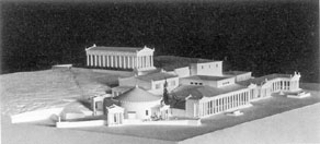 Model of west side of the Athenian Agora in the late Classical period, seen from the south. Photo. American School of Classical Studies at Athens