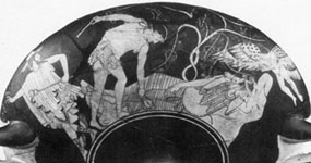 Theseus leaves Ariadne. Detail from Athenian red-figure clay vase, about 500-450 BC. Tarquinia, Museo Nazionale RC5291. Photo. Gabinetto Fotographico Nazionale, Rome E91266