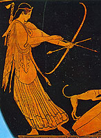 Artemis and Arktaion. Detail from an Athenian red-figure clay vase, about 480 BC. Boston, Museum of Fine Arts 10.185.