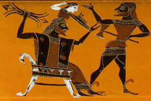 Detail from an Athenian black-figure clay vase, about 575-525 BC. London, British Museum B 424