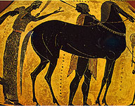 Detail from an Athenian black-figure clay vase, about 575-525 BC. Rome, Museo Gregoriano Etrusco Vaticano 16757