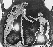 Detail from Athenian red-figure clay vase about 500-450 BC. Rome. Museo Nazionale de Villa Giulia 48238. Photo. Soprintendenza Archeologica per l'Etruria Meridionale - Roma - 44763