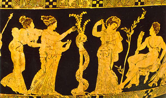 Detail from an Athenian red-figure clay vase, about 400 BC. London, British Museum E224.