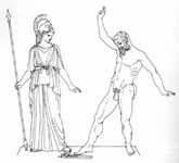 Drawing of restored group of Athena and Marsyas by Myron. Original of about 450 BC. John Bordman <I> greek Sculpture, The Classical Period</I> Fig. 61