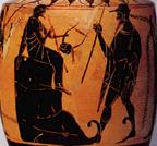 Paris and Hermes. Detail from an Athenian black-figure clay vase, about 530 BC. Palermo, Banco di Sicilia 97.