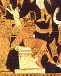 Telephos and the infant Orestes. Detail from an Athenian red-figure clay vase, about 380-360 BC. Boston Museum of Fine Arts